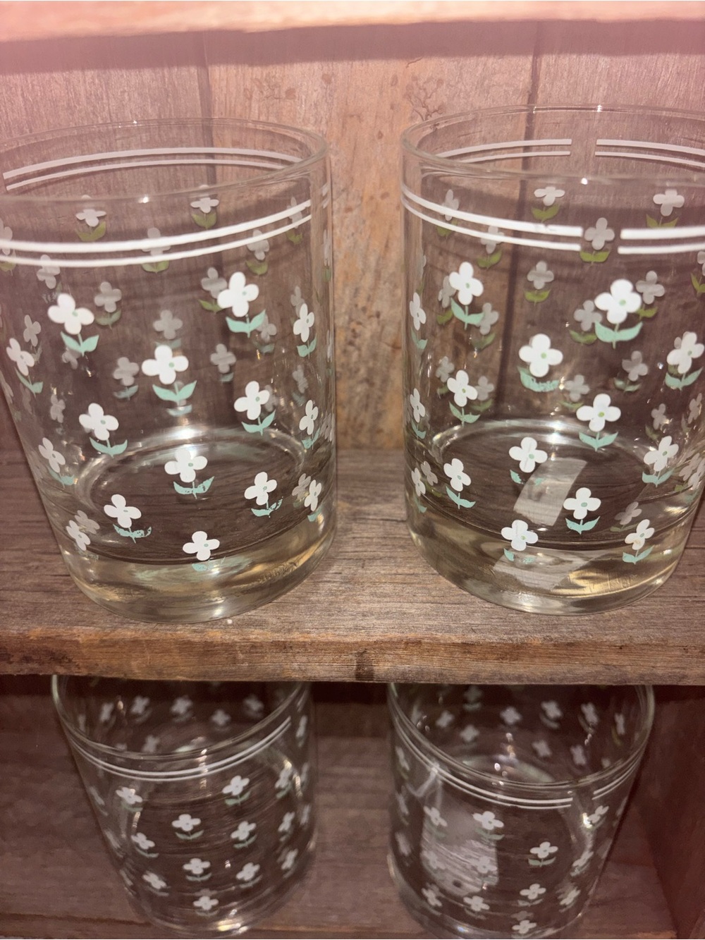 Vintage Glass Tumblers White Floral Pattern Like New Final Sale